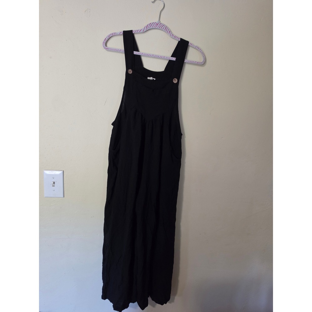 JODIFL Black Wide Leg Overalls Jumpsuit Rayon Bib Front Pockets Size M